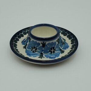 Polish Pottery Blue Flowers Egg Holder Blue Floral Egg Cup